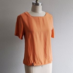 Vintage City Silk Sherbet Orange 100% Silk T-Shirt Blouse w/ Button Back Detail